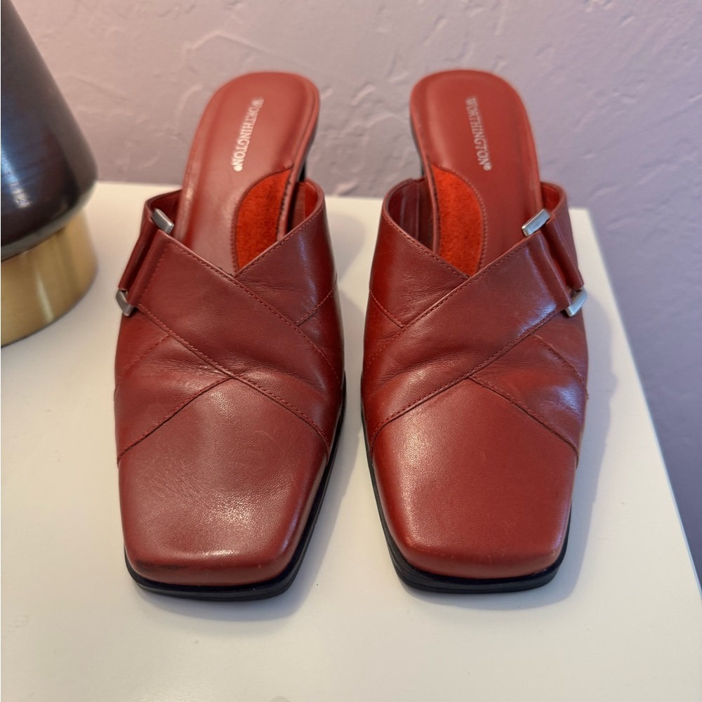 Women's Red Leather Box Toe Heels